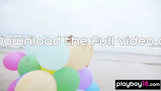 Italian MILF blondie plays with balloons