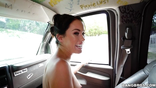 Megan Rain riding in the bus is looking for cocks to fuck