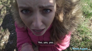 A beautiful woman with a model looking figure gives and outdoor blowjob before fucking