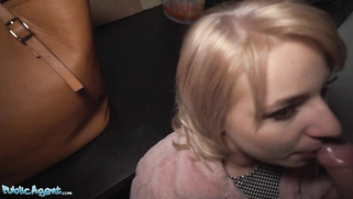 Short hair blonde amateur teen with soft natural body picked up as bus stop