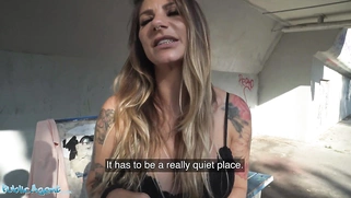 Nurse waiting at train station agrees to fuck big black cock outdoors for extra cash