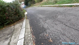 Stunning Blonde Russian babe fucks in her underwear on the side of the road