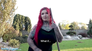 Sabien Demonia has her pussy fucked and her enormous tits out