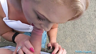 Sexy blondes public blowjob and hot car bonnet fuck