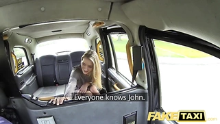 Fake taxi: New driver fucks a hot blonde passenger, wet pussy