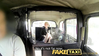 Cute blonde has sex in taxi