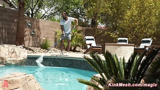 Tied up and rough fucked by pool boy