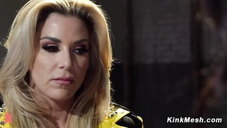 Lezdom agent spanks busty blonde