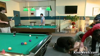 Busty sub bound and exposed in public