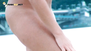 Nudist shows her shaved pussy and perfect ass