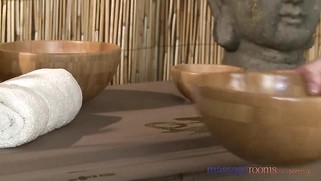 Brunette goddess cums hard before jerking off a big cock