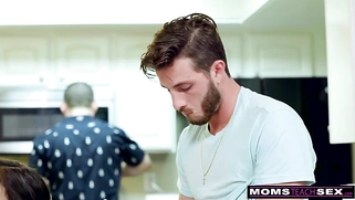 Horny Wife Makes Stepdaughter Share Cock While Dad Cooks