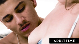 Teenager Lainey Grey twerks on her study buddy's dick while her stepfather is home!