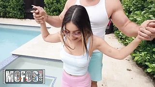 Stunning brunette Violet Gems loves to feel JMac's warm cum all over her face