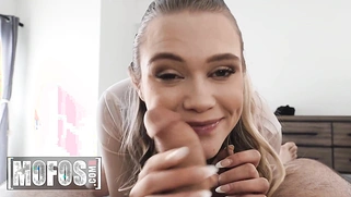 Chloe Rose sucks Charles Dera's cock while he's driving and rides him as soon as they get home