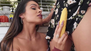 POV lesbian sucks big clit in the kitchen