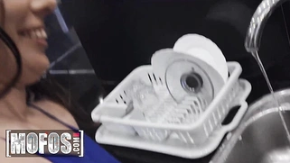 Naughty Linda Del Sol Teases Tommy While Washing Dishes in Her Sexy Lingerie