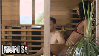 Liv Revamped gets a massage and milks a cock in the sauna