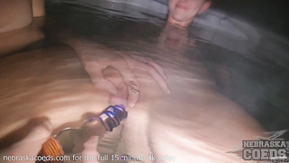 Masked Babe Dildos Pussy in Jacuzzi then Nude in Snow