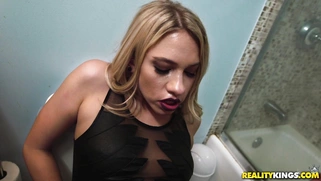 Blonde Khloe Kapri getting fucked sitting on the toilet