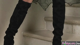 Lovely Adrienne Manning Use Her Favorite Black Dildo To Masturbate In Witch Costume