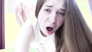 Skinny Busty Teen Cheats While Boyfriend Takes Shower