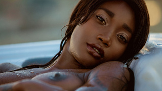 Ebony teen shows her sweaty black pussy