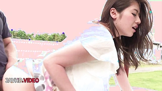 Outdoor Japanese sex Kana Miyashitas intense blowjob session here now