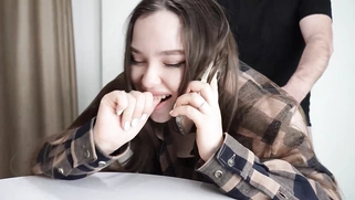 Cute Petite Stepsister Fucked While On The Phone