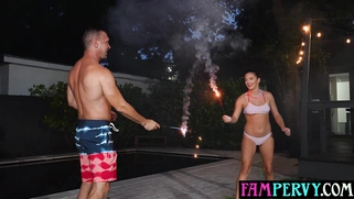 Hot teen stepdaughter enjoying fireworks