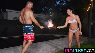 Hot teen stepdaughter enjoying fireworks