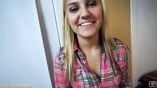 Amateur girl Bailey masturbates on casting couch