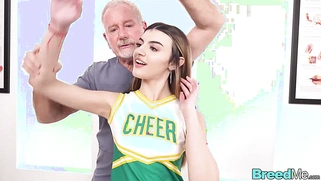 Cheerleader Julia James in Green & Yellow Uniform Gets Her Bare Breasts [censored]