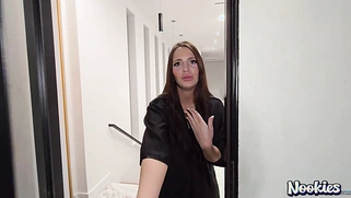 Naked Alexa Payne Gives Voyeur a Handjob and Reverse Cowgirl Ride on the Couch