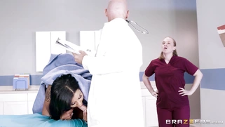 Patient Mary Jean is sucking Dr. Sins' big pecker