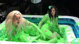 Yuffie Yulan and Brooklyn Blue wrestle in green slime