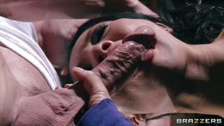Asa Akira barely keeping the cock inside of her throat