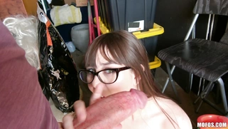 Shae Celestine in glasses sucking the fat cock in POV