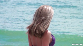 Blonde MILF Athena Angel has the nice time on the beach