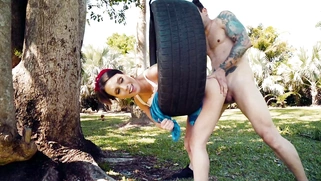 Jade Nile gets fucked from behind outdoors